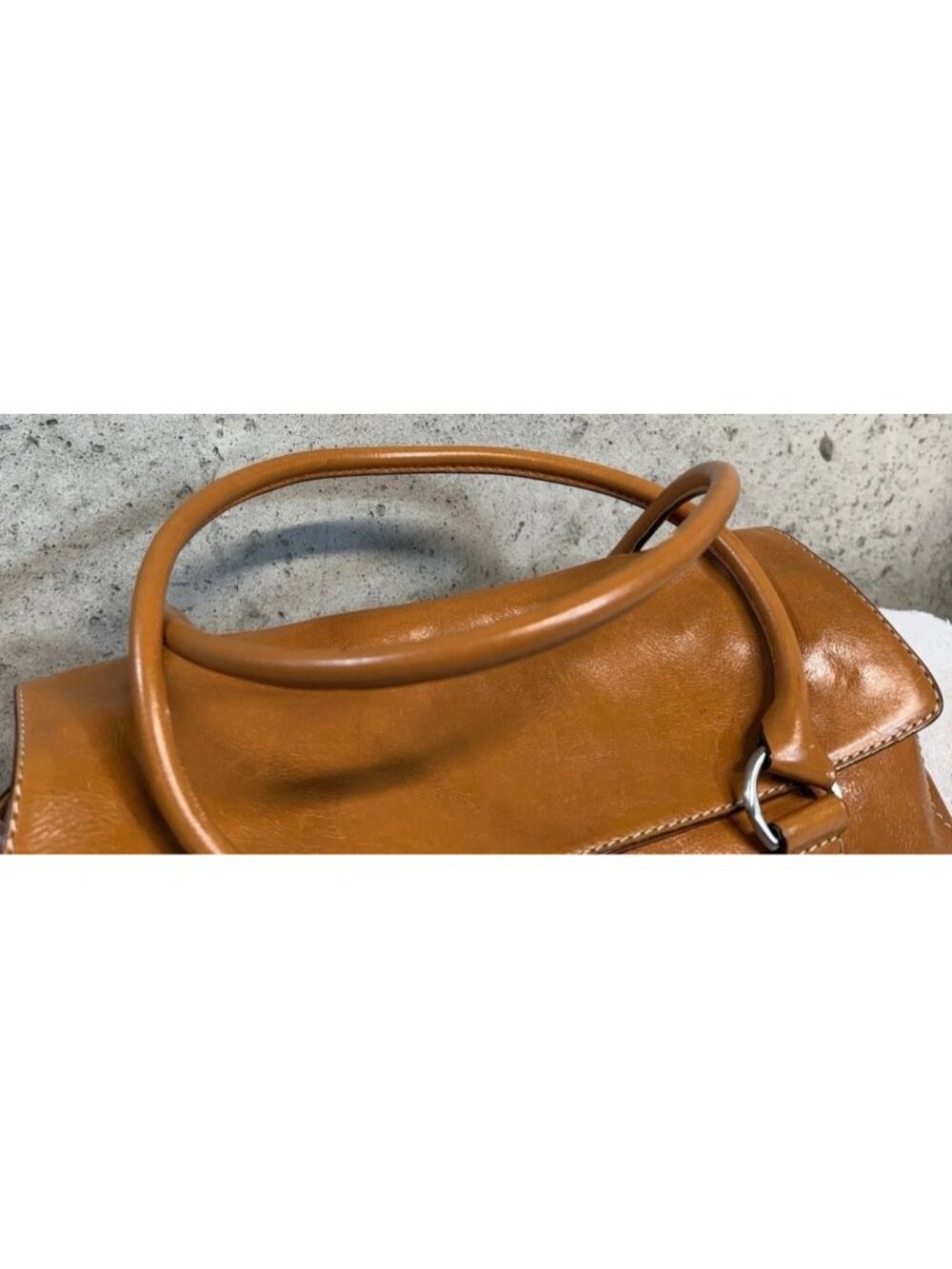 Michael Kors Vintage Astor Cognac Brown Leather Satchel Belted Handbag Purse Y2K - Picture 5 of 12